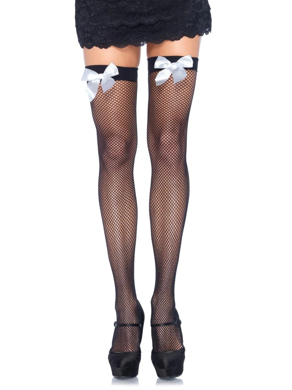 Leg Avenue - Josi Fishnet Thigh Highs - BLACK/WHITE